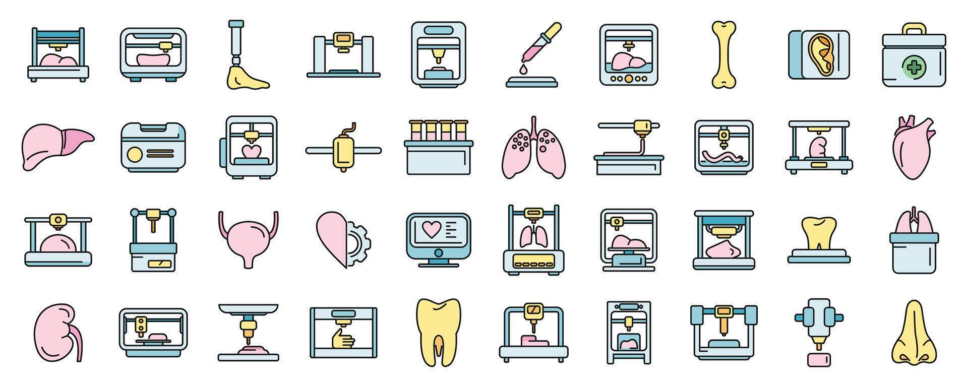 Bioprinting icons set color line vector