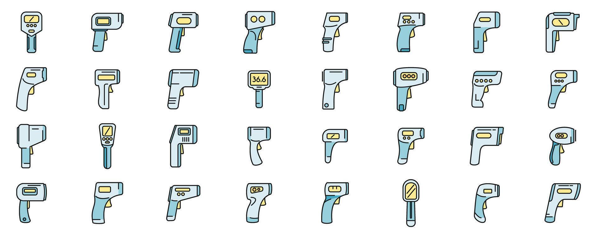 Laser thermometer icons set color line vector