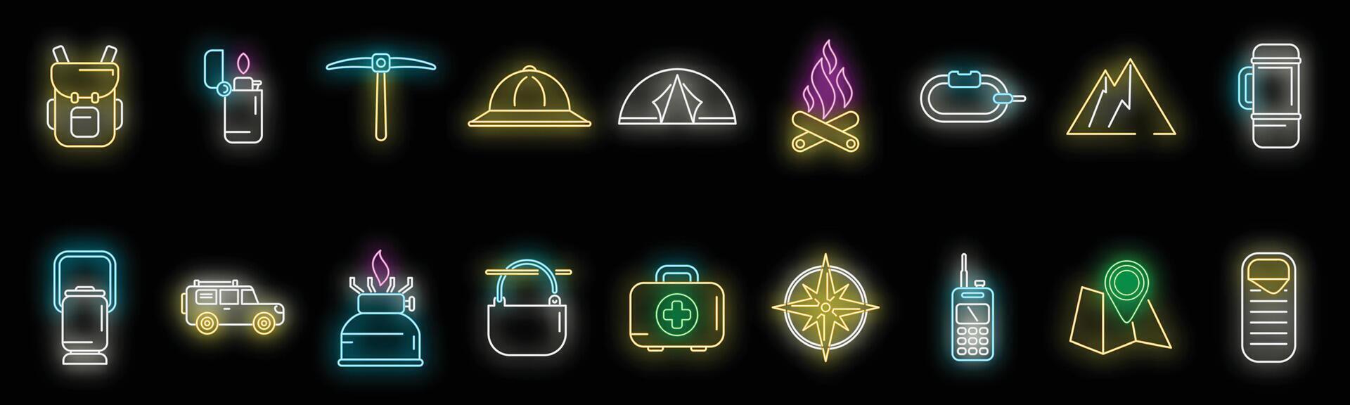 Expedition icons set neon vector