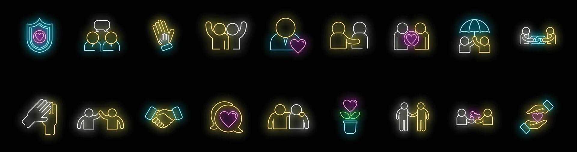 Trust relationship icons set neon vector