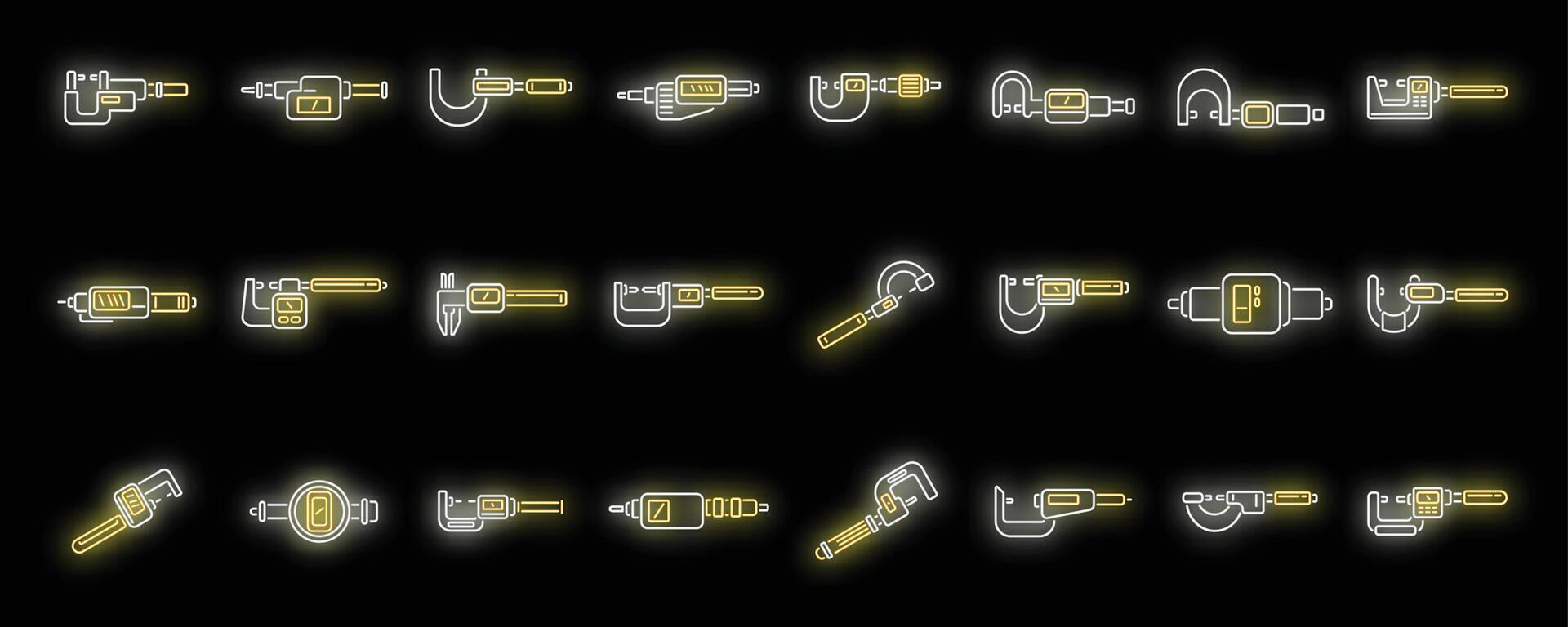 Digital micrometer icons set neon vector