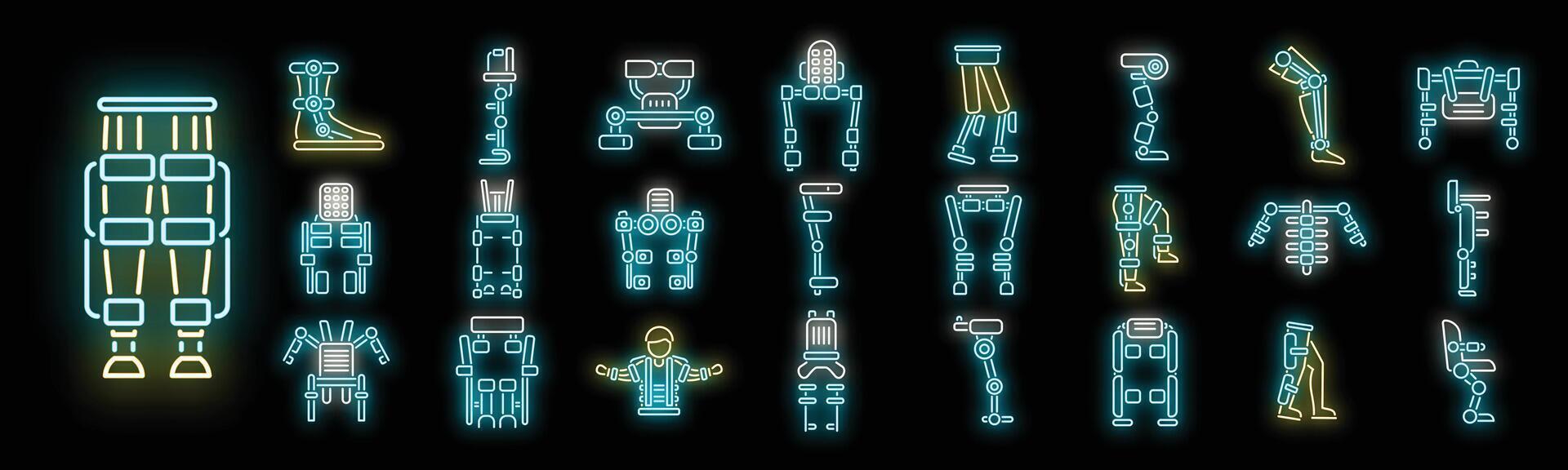Exoskeleton icons set neon vector