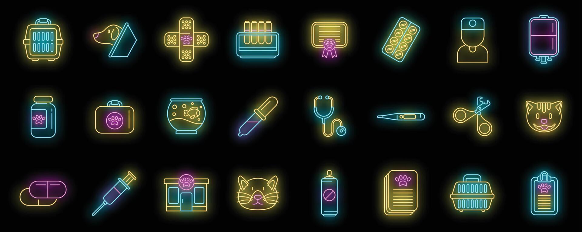 Veterinary clinic icons set neon vector