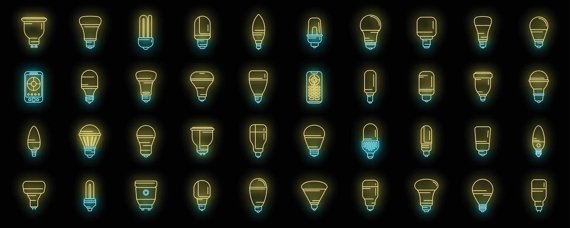 Smart lightbulb icons set neon vector