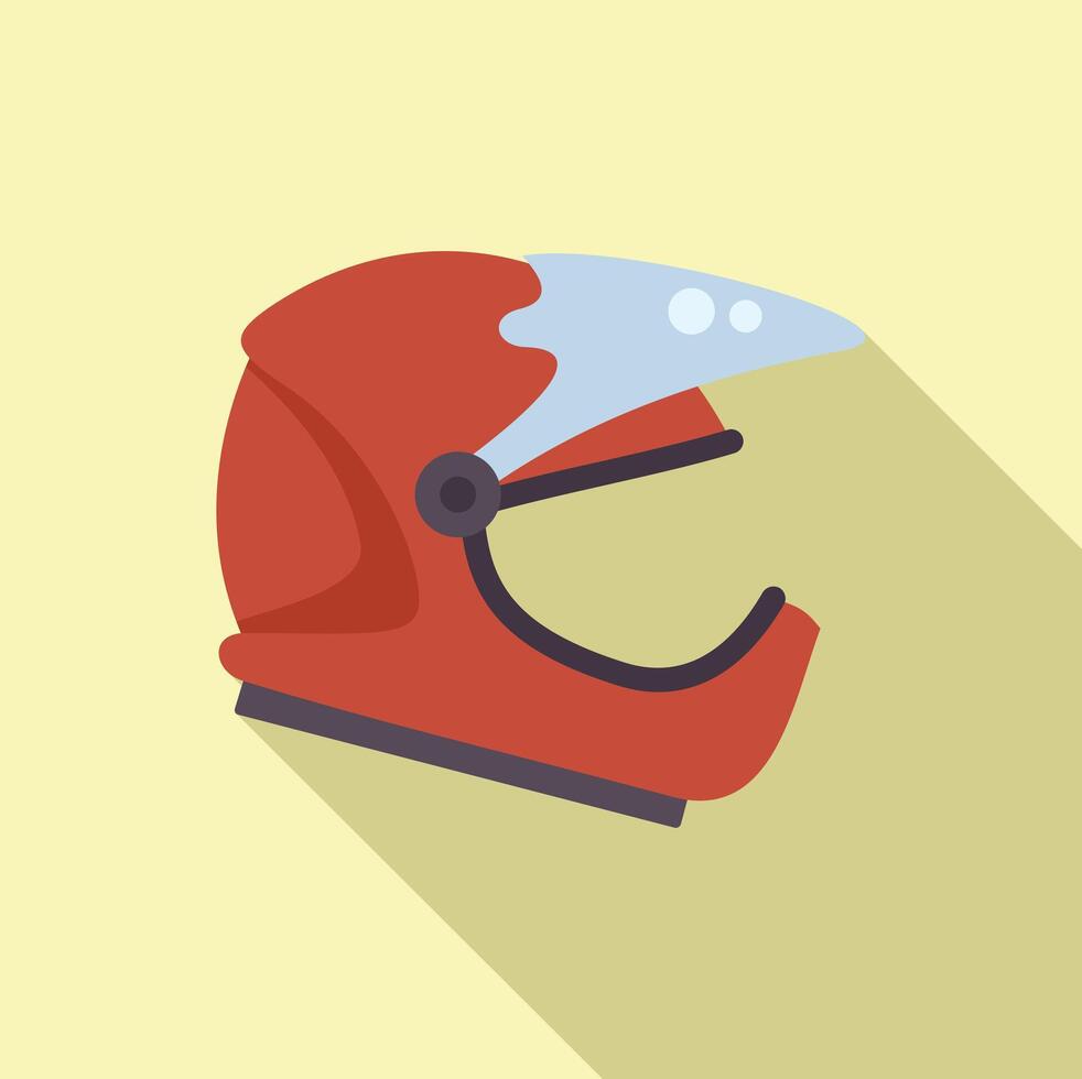 Flat design illustration of a red motorcycle helmet with visor on a beige background vector