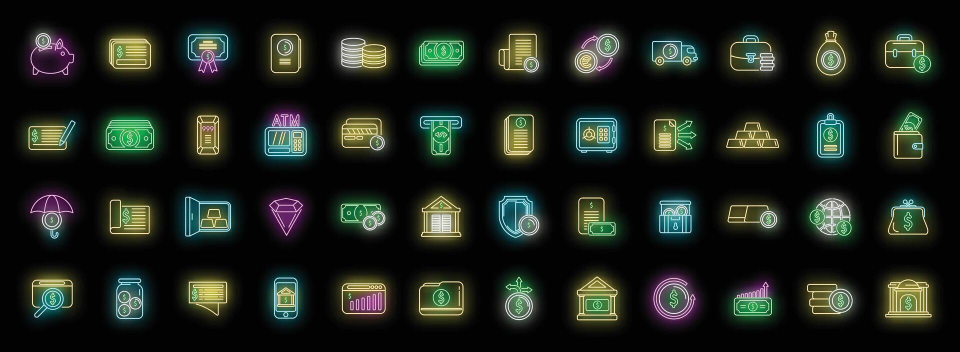 Bank reserves icons set neon vector