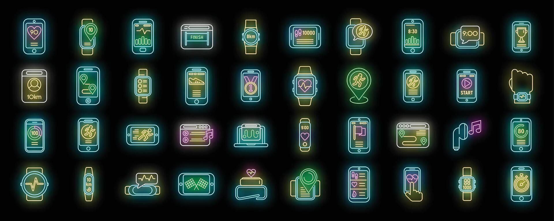 Runner app icons set neon vector