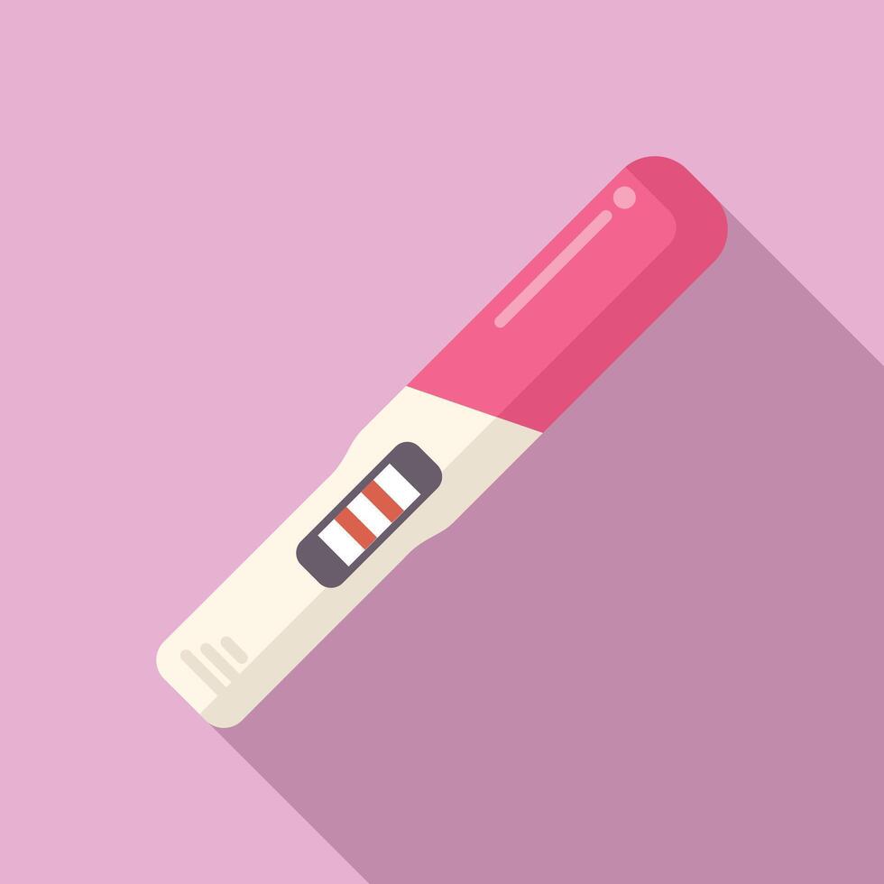 Flat design of a pregnancy test displaying two red lines on a pink background vector
