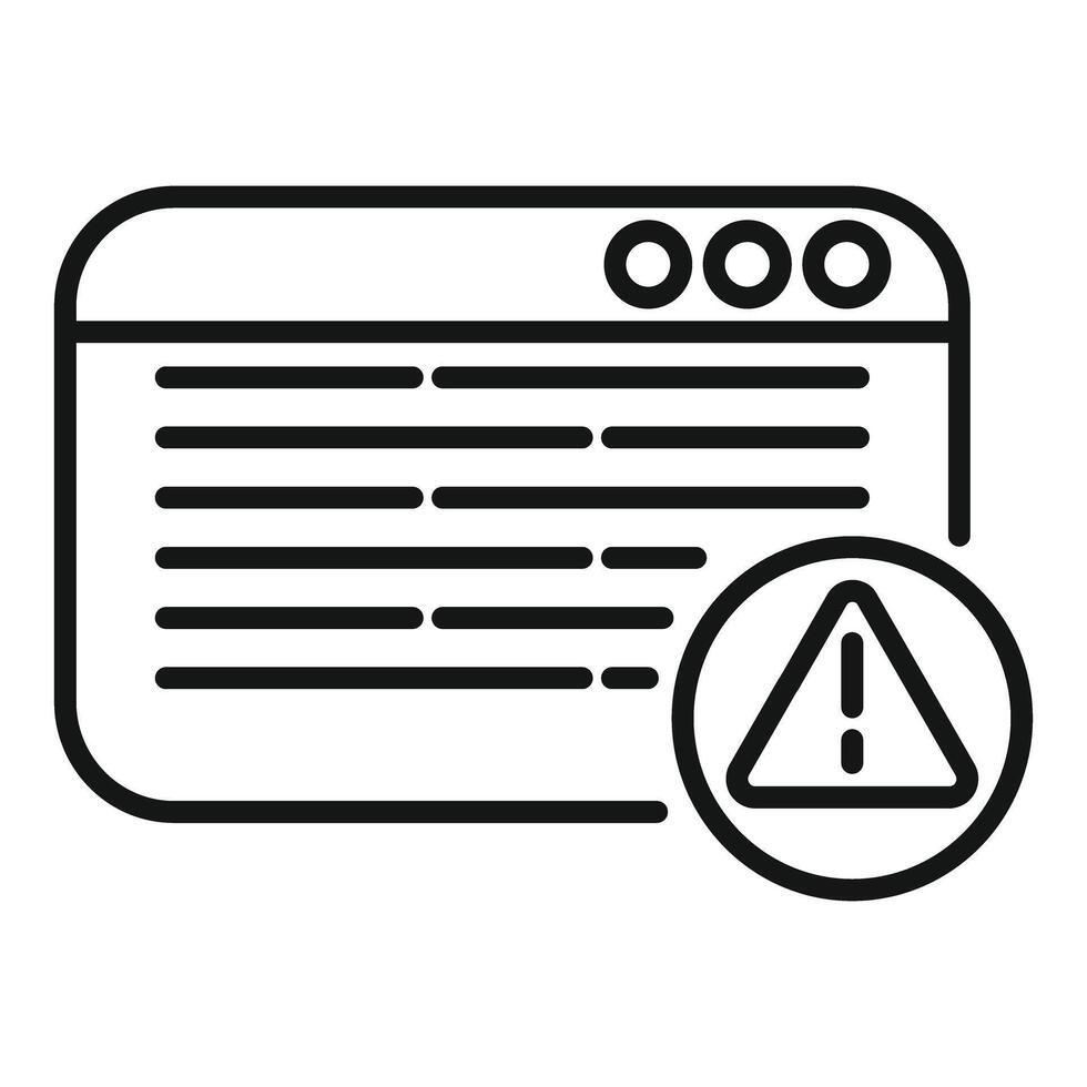 Line art illustration of a web browser with error alert symbol vector