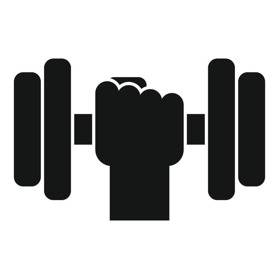 Monochrome icon of a clenched fist gripping a dumbbell, depicting strength training vector