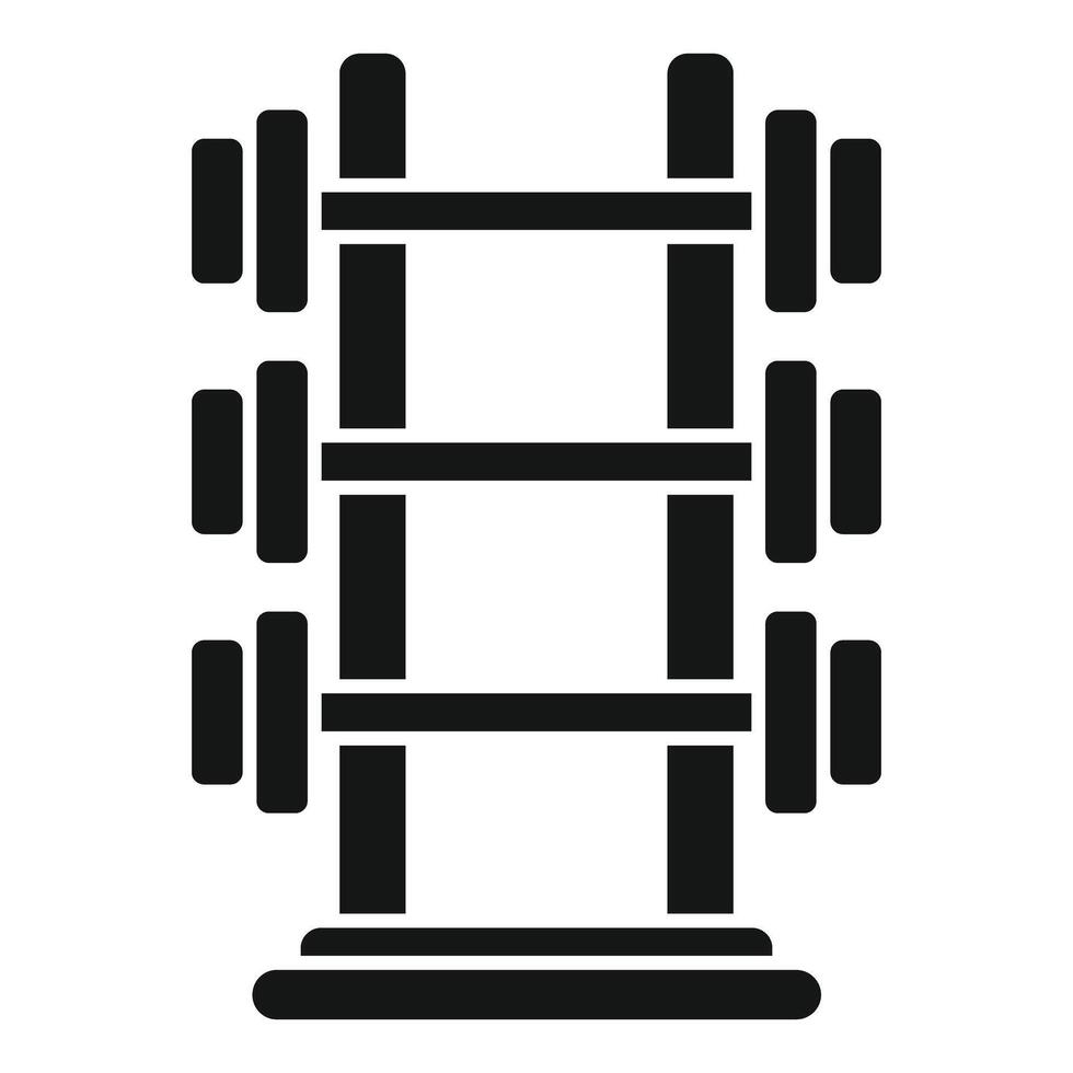 Black silhouette of a weight rack with dumbbells, suitable for gym and fitness themes vector