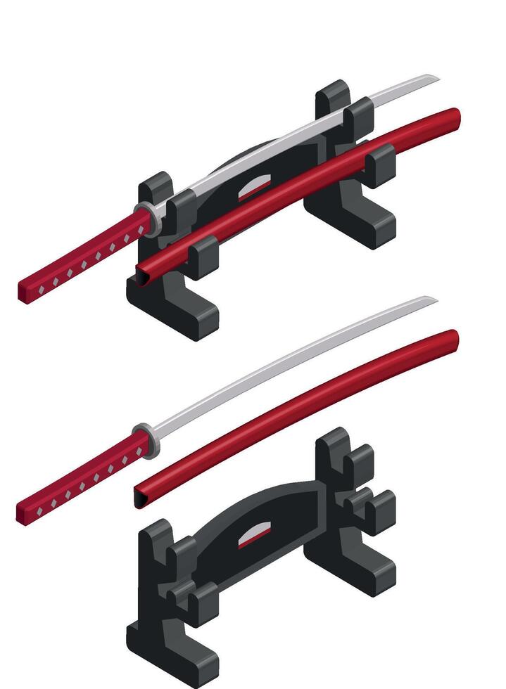 isometric katana sword and base vector