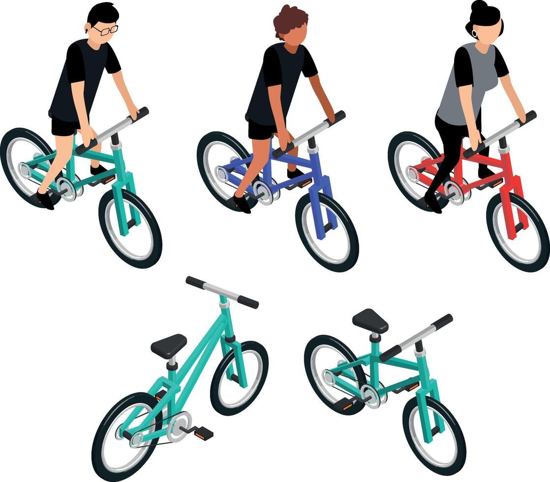 Isometric Bike People Riding Bicycles vector