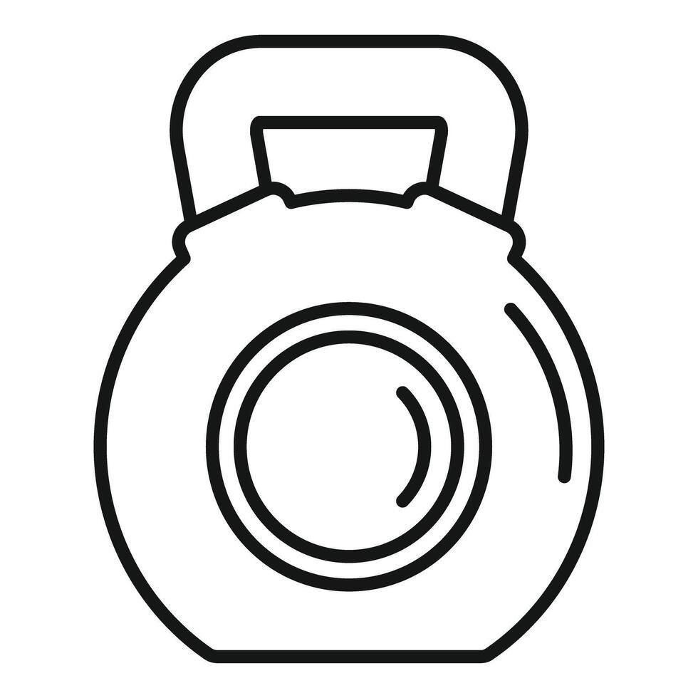 Black line illustration of a kettlebell for fitness iconography and designs vector