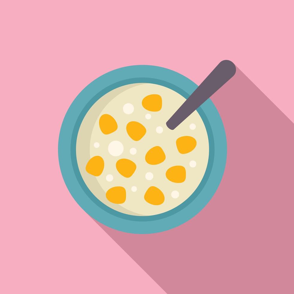 Cartoon breakfast cereal bowl with milk and spoon vector