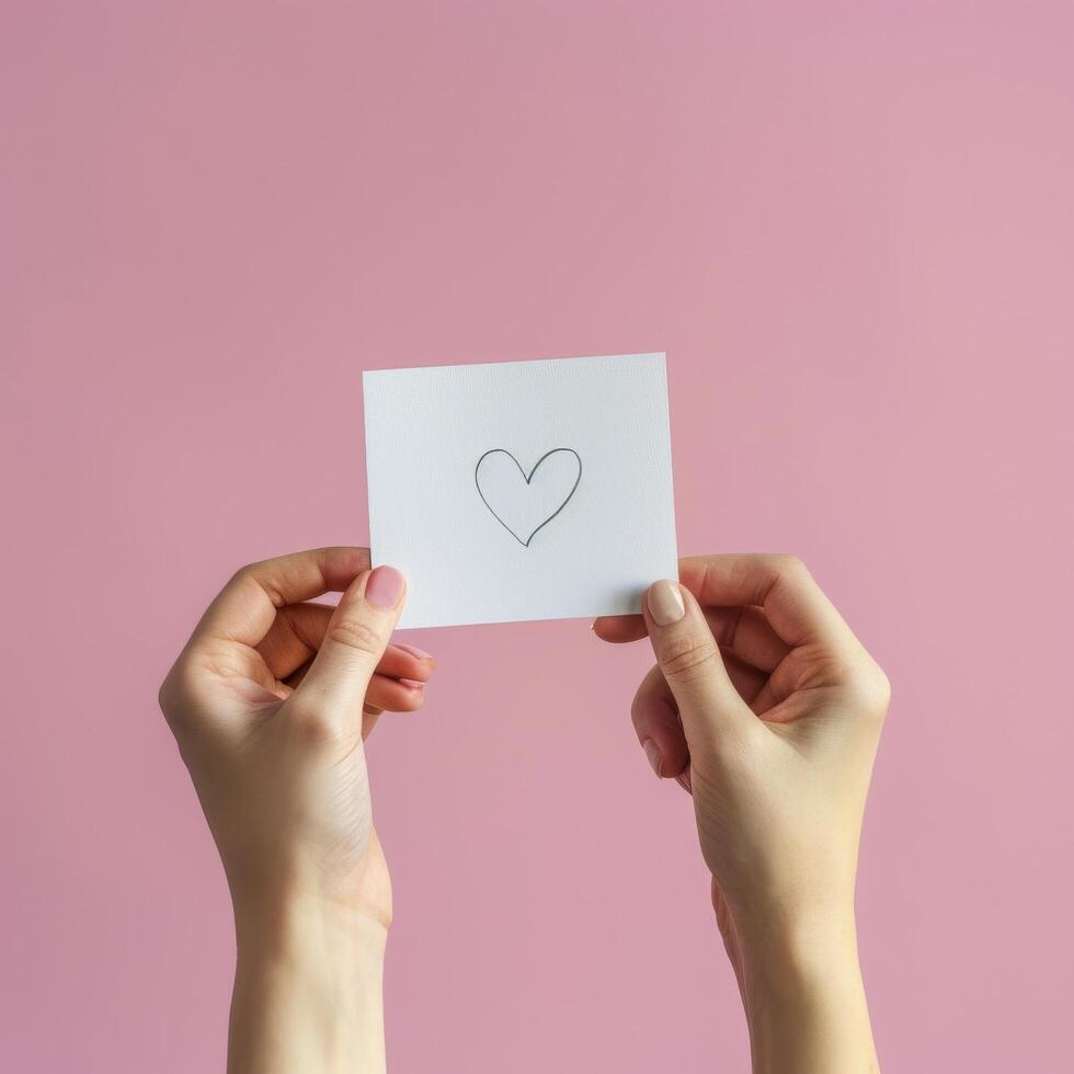 Two Hands Holding Heart Drawn Paper photo