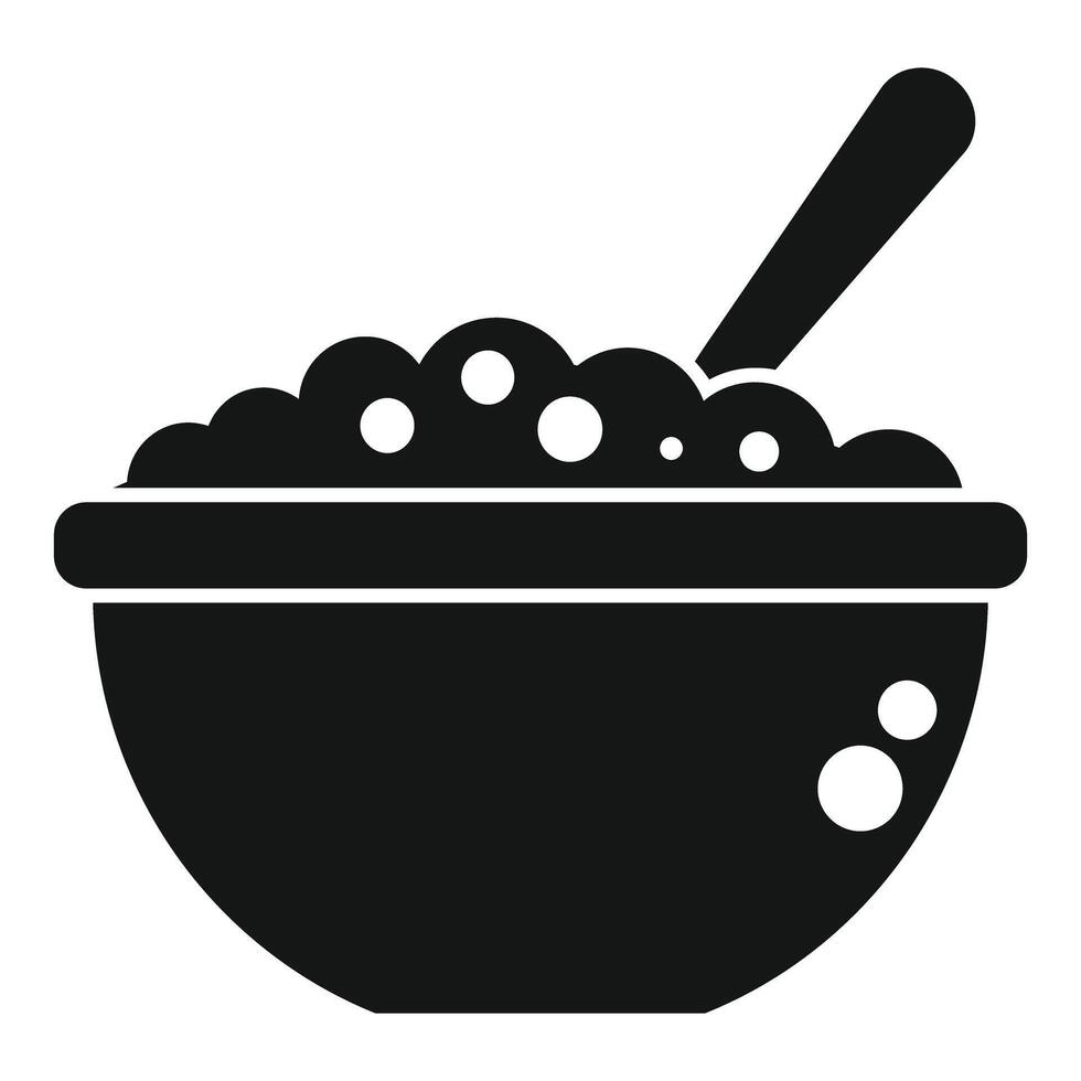 Black silhouette of a bowl of cereal with spoon icon vector
