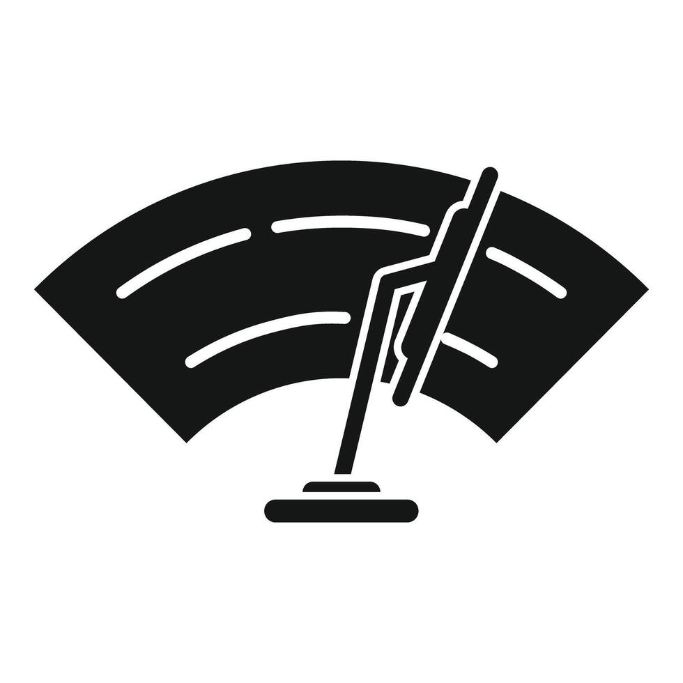 Simple, bold graphic icon of a windshield wiper on a curved glass surface vector