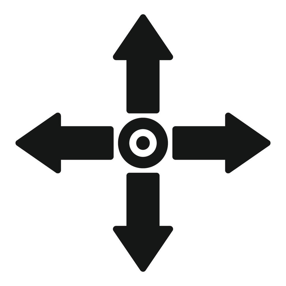 Simple, bold icon featuring arrows pointing up, down, left, and right in black vector