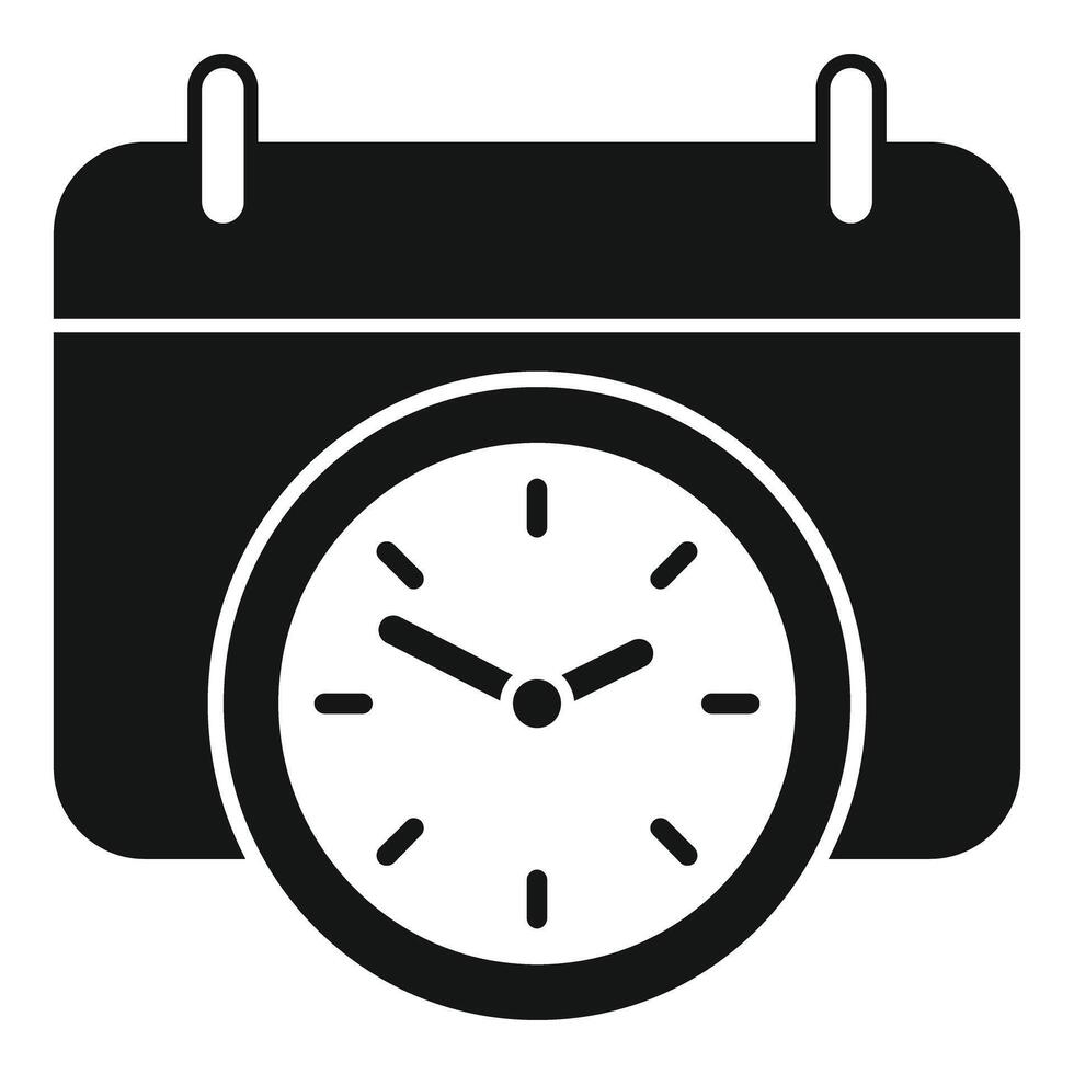 Black and white icon representing time management with a combined calendar and clock vector