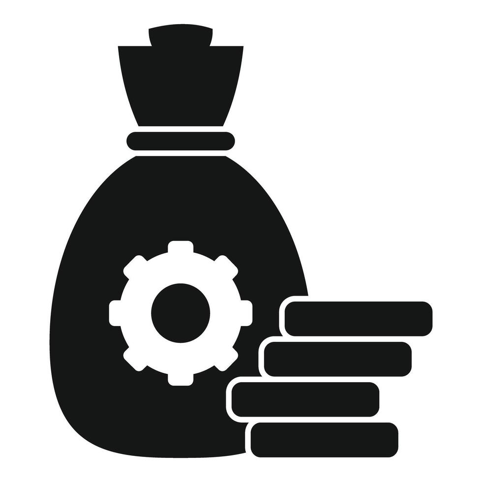 Graphic of a money bag with a gear and coin stacks illustrating financial growth in industry vector