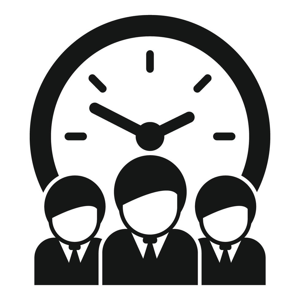 Flat design icon featuring a clock and three business people vector