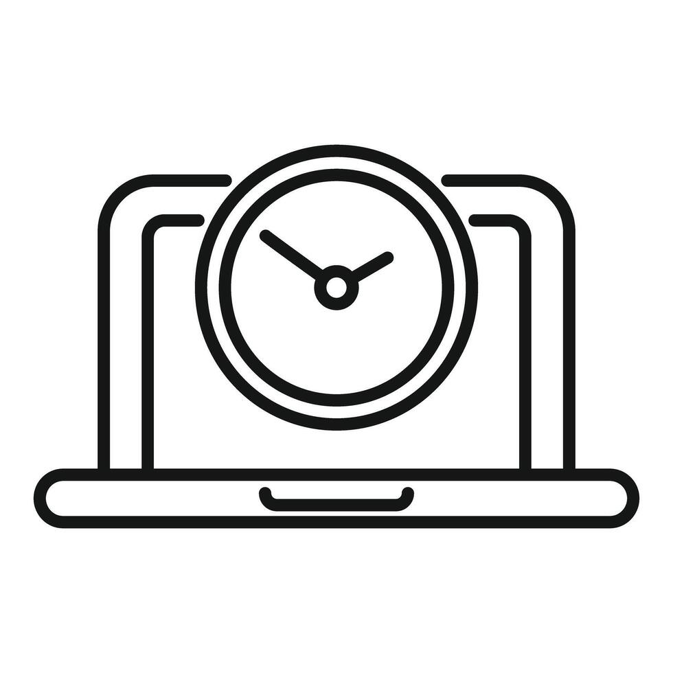 Outline icon of laptop with clock vector