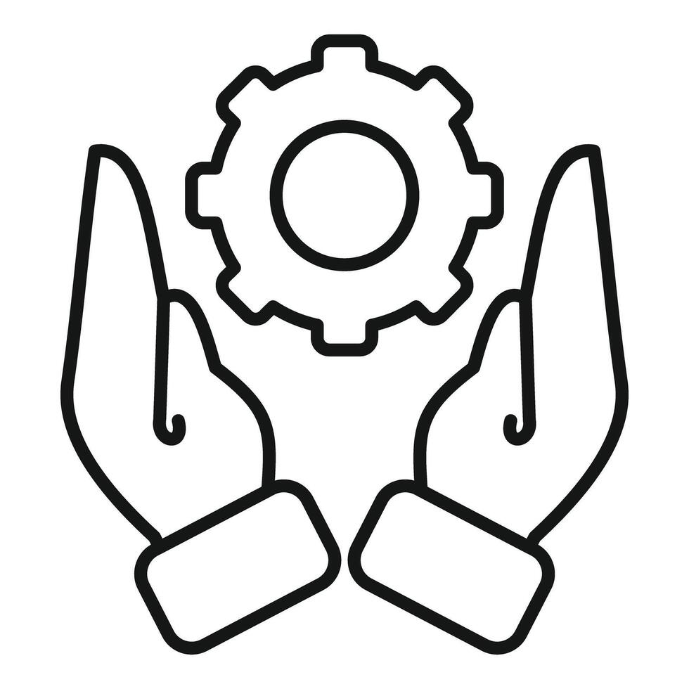 Hands cradling a gear icon vector