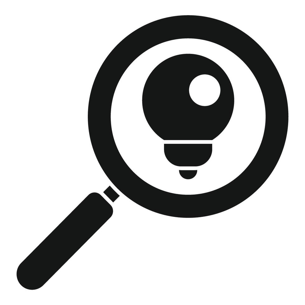 Magnifying glass focused on light bulb icon vector