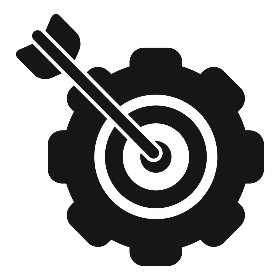 Black and white illustration of a dart in the center of a gear, symbolizing precision in technology vector