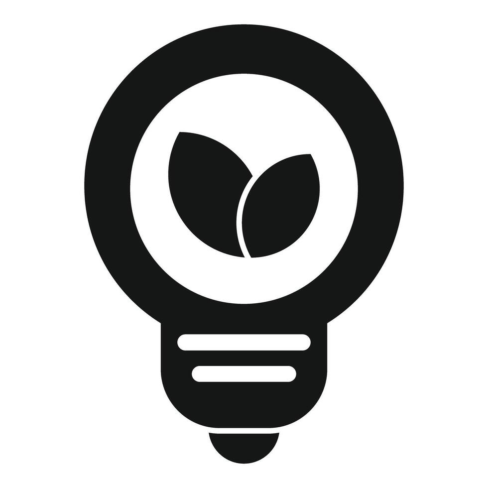 Black and white illustration of a lightbulb with a leaf inside, symbolizing green energy vector