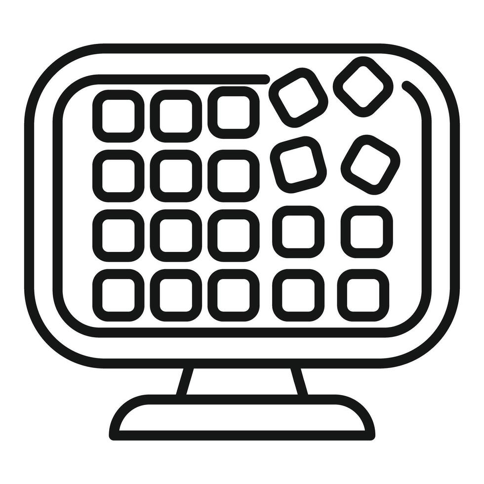 Abstract computer screen with geometric icons line art vector