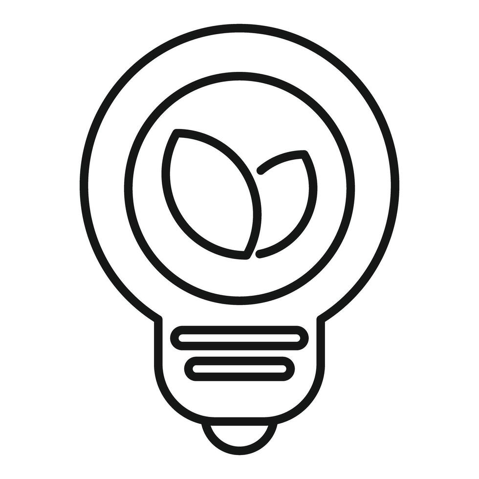 Line art icon depicting a lightbulb with a leaf, representing green energy and ecofriendly ideas vector