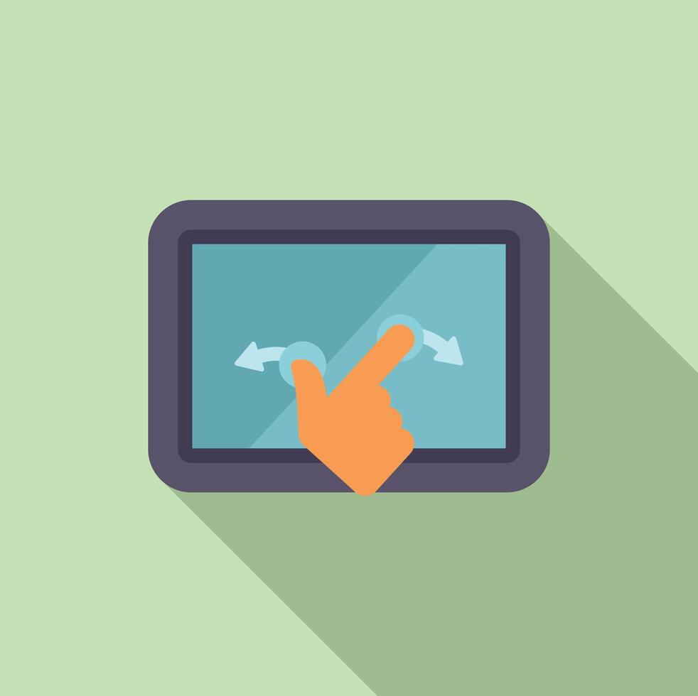 Flat design illustration of a hand interacting with a digital touch screen interface vector
