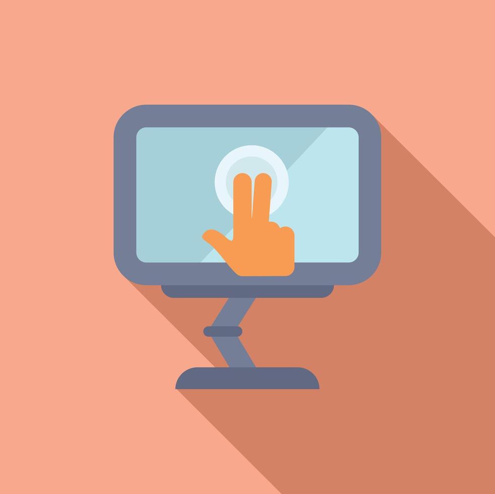 Flat design of a hand cursor clicking on a computer monitor, implying user interaction vector
