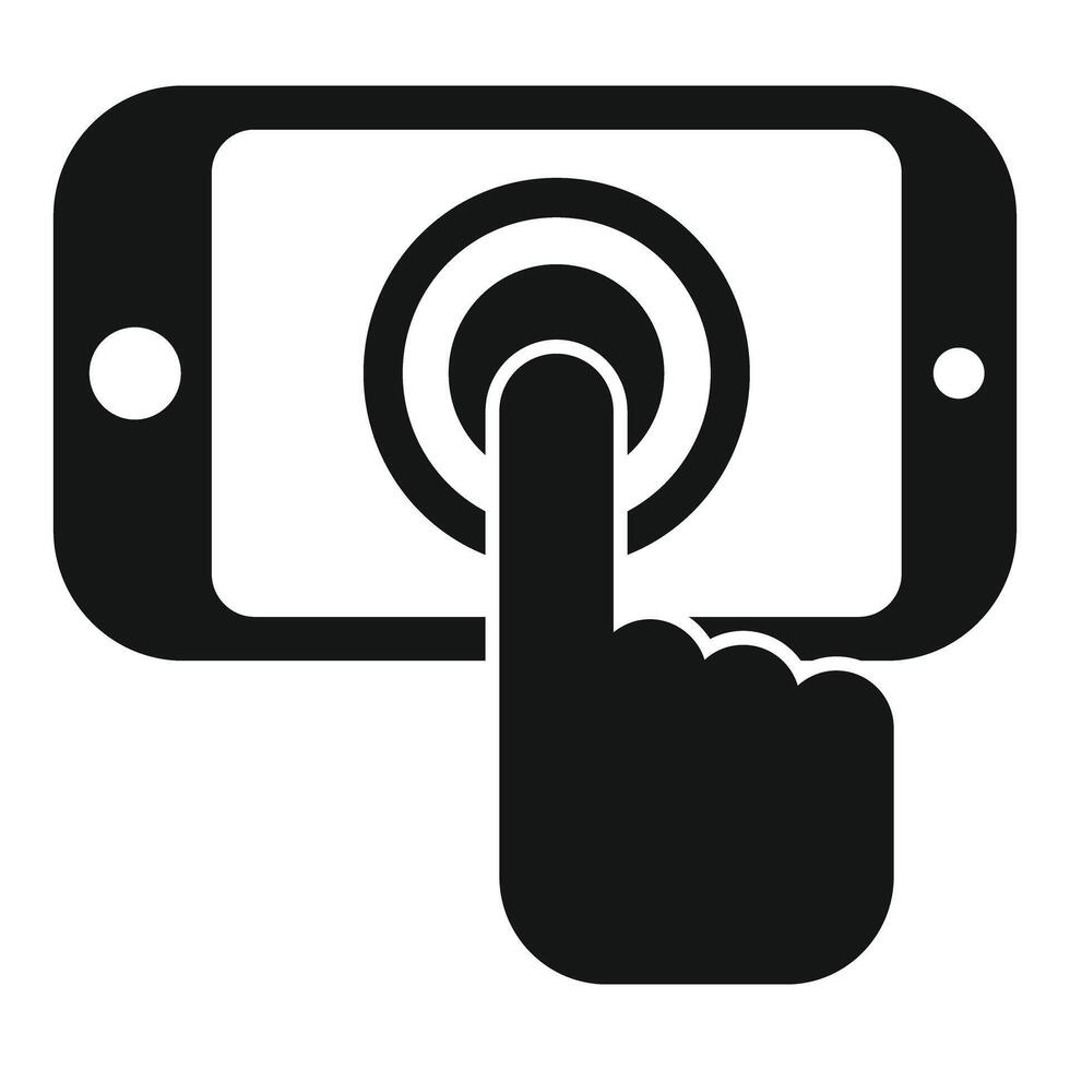 graphic of a finger tapping a mobile touchscreen icon on a smartphone silhouette vector