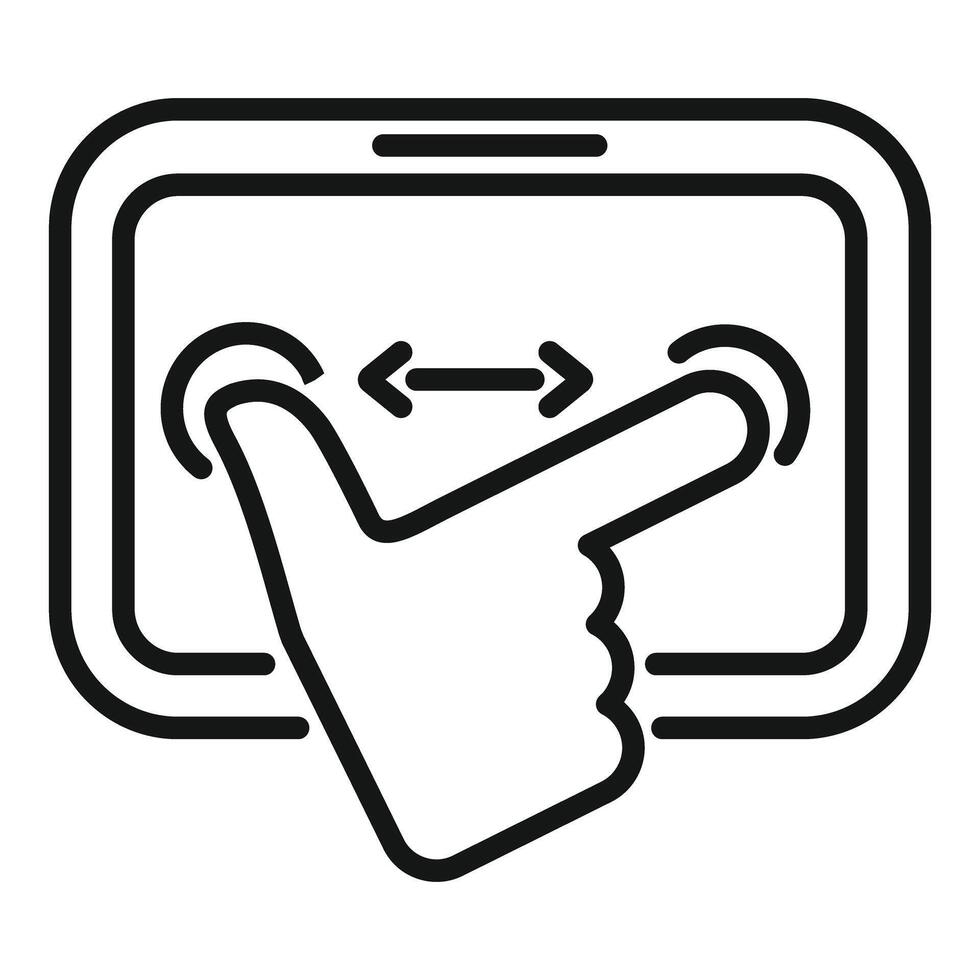 A linear icon representing a hand gesture for touchscreen device interaction vector