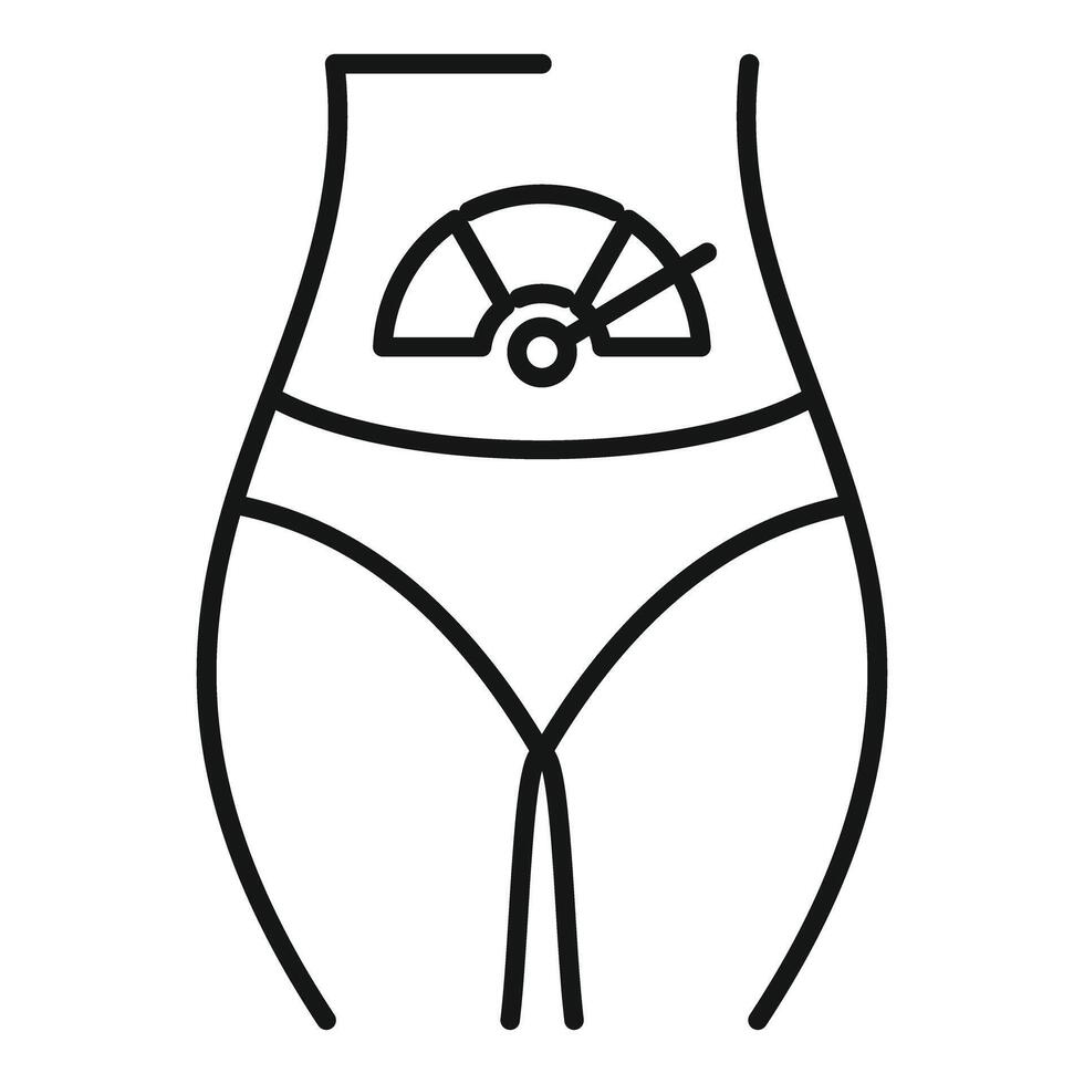 Simple line icon featuring a waistline with scales symbolizing weight management vector