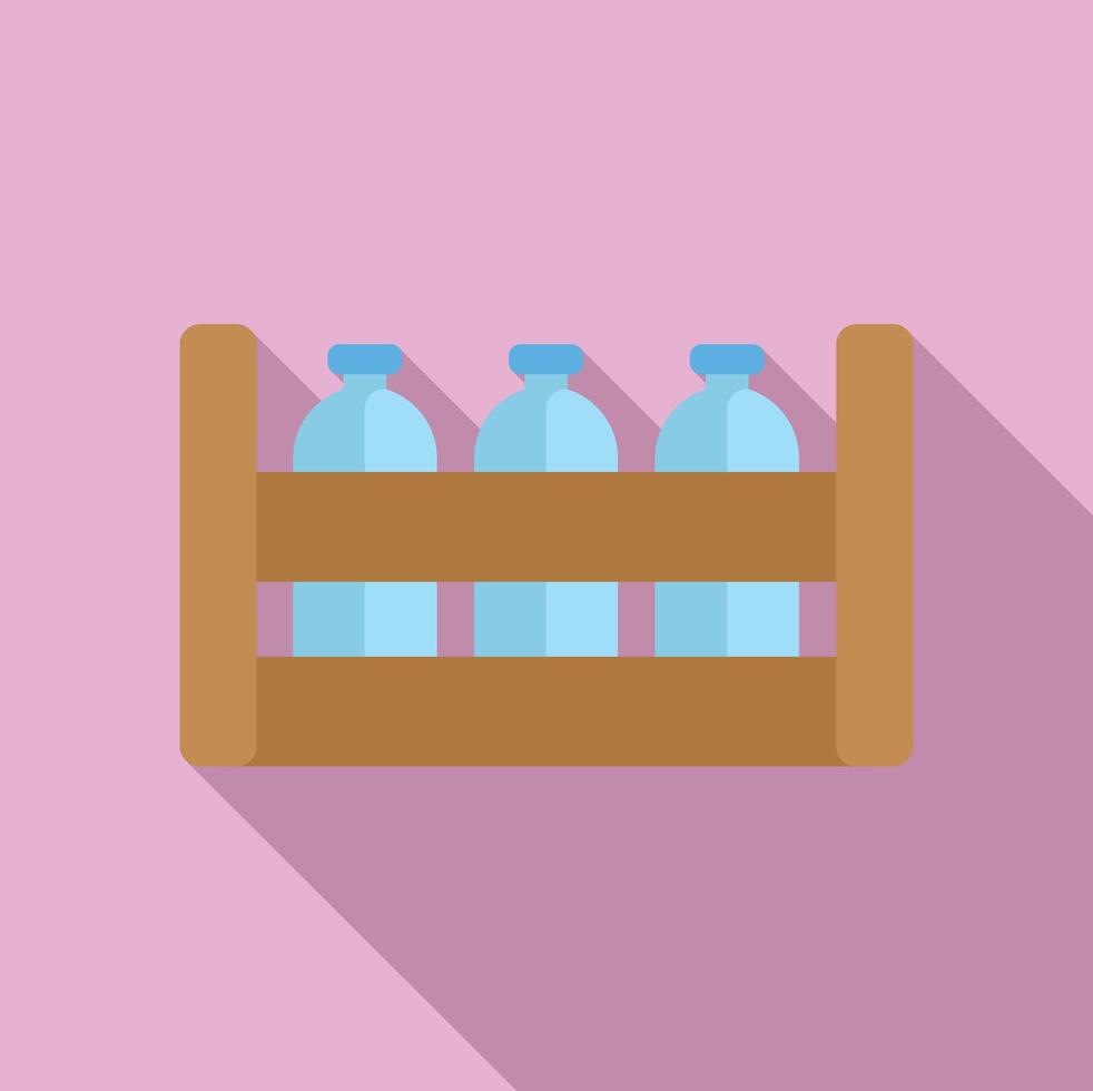 Cartoon milk bottles in wooden crate on pink background vector
