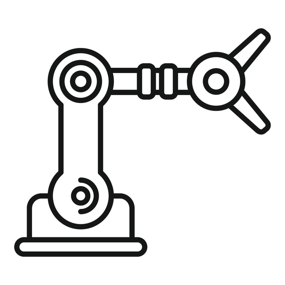 Black and white line art of a mechanical robotic arm, representing automation and technology vector