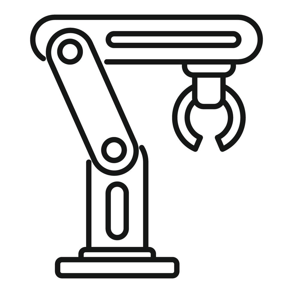 Black line drawing of a mechanical robot arm, depicting automation and manufacturing vector