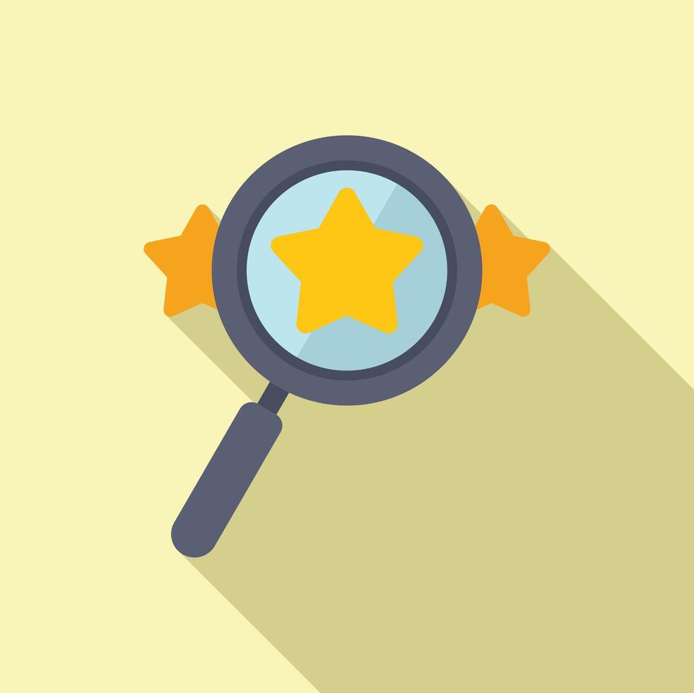 Flat icon of a magnifying glass focused on a golden star, symbolizing talent search vector