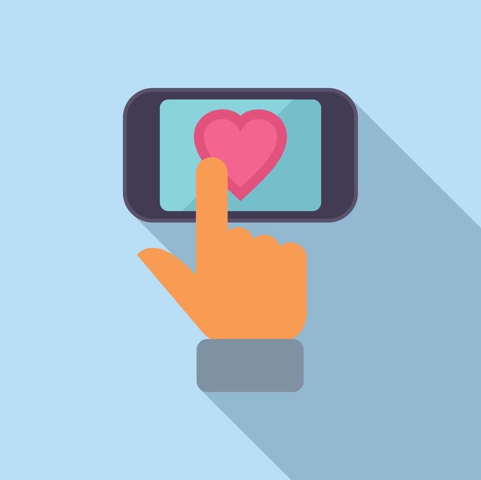 Finger touching love heart on smartphone screen vector