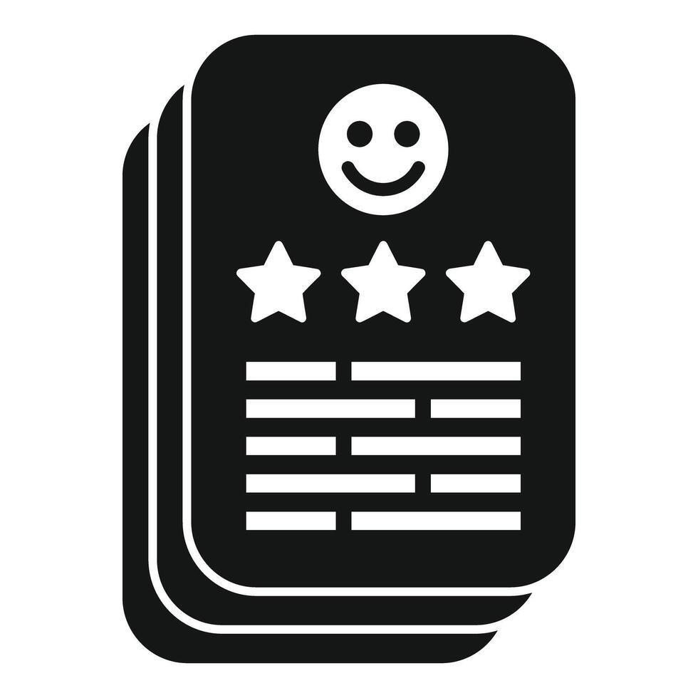 Black and white icon illustrating a positive customer review with rating stars vector