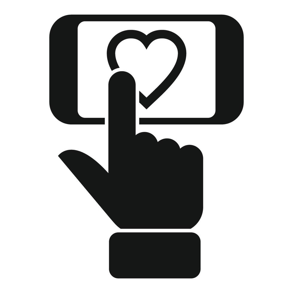 Graphic of a hand cursor selecting a heart symbol on a screen, symbolizing love and like actions vector