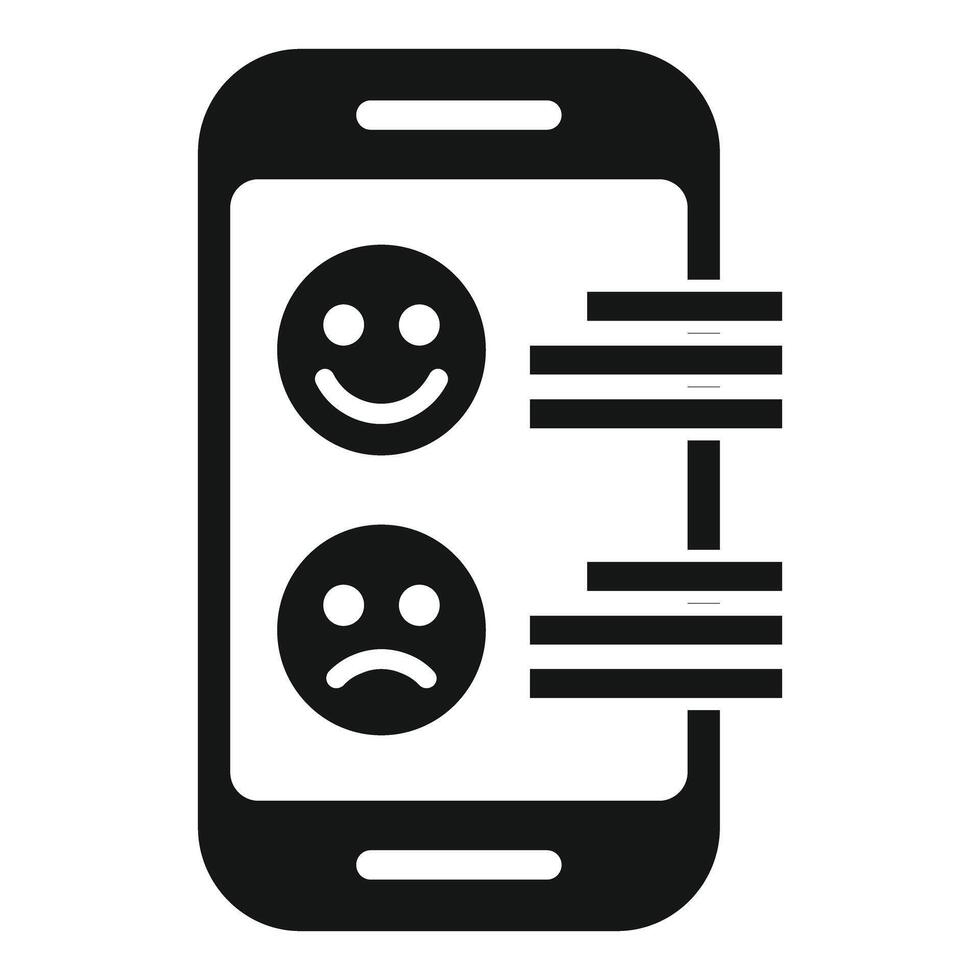 icon of a smartphone showing happy and sad face emojis for feedback vector