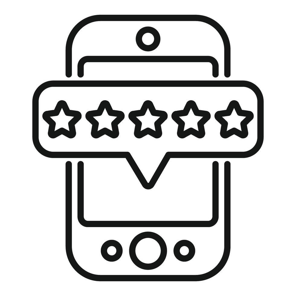 Black and white of a smartphone displaying a fivestar review rating vector