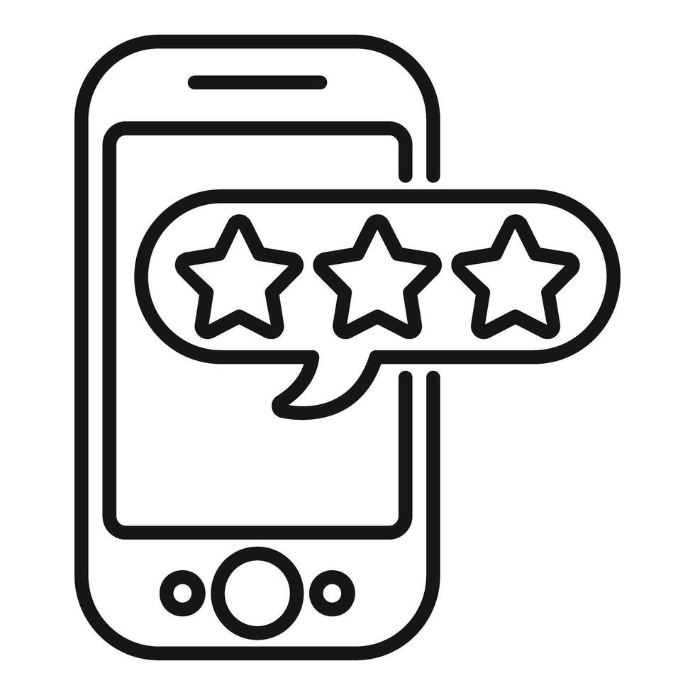 Outline icon of a mobile phone with a star rating bubble, representing app reviews vector