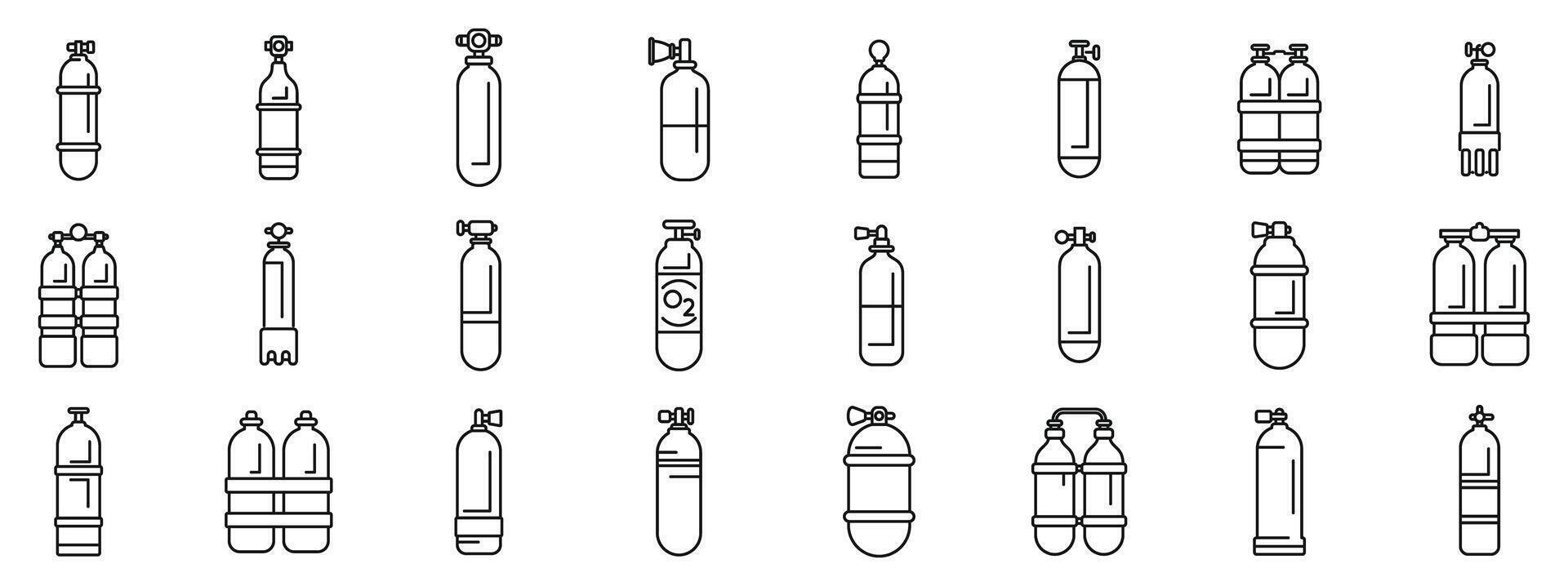 Diving cylinders icons set . A collection of various types of gas cylinders vector