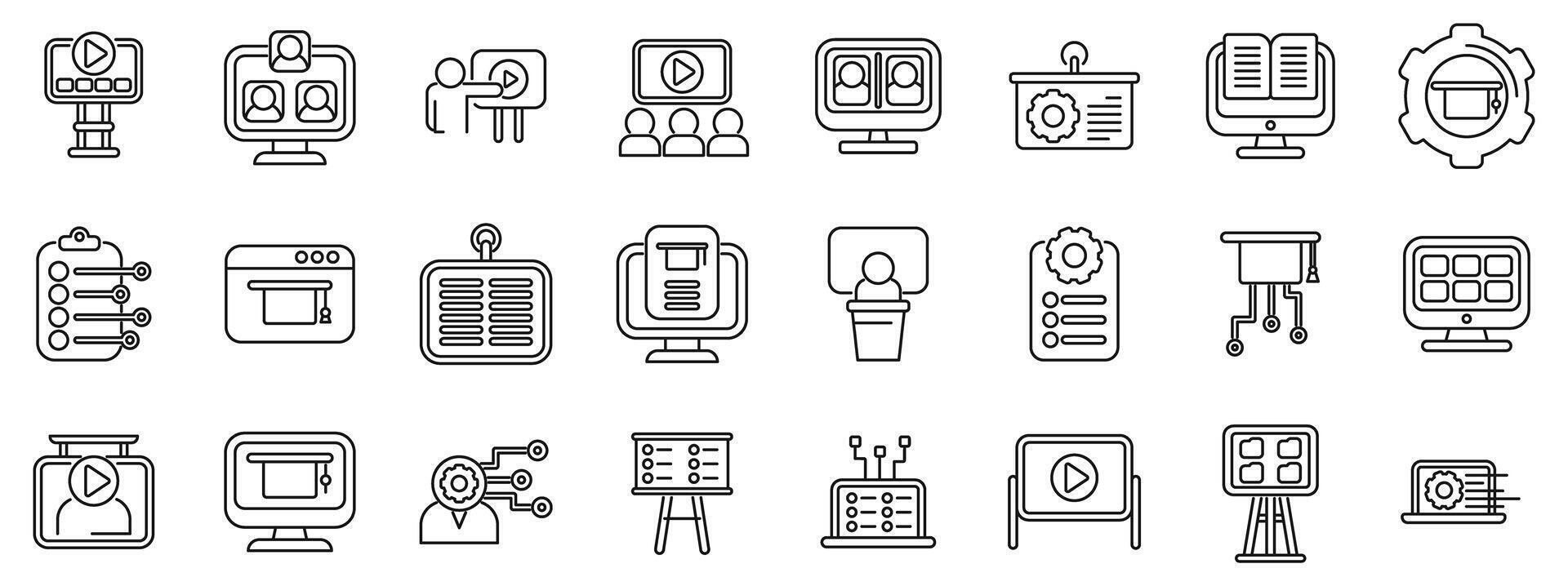Classroom management software icons set . A set of icons for a computer screen vector